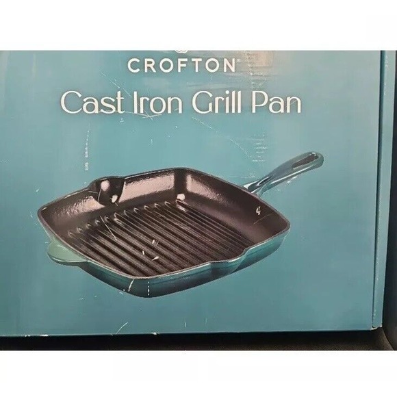 Crofton 11" Square Green Enamel Cast Iron Skillet Frying Pan Double Pour NOS - Picture 2 of 11